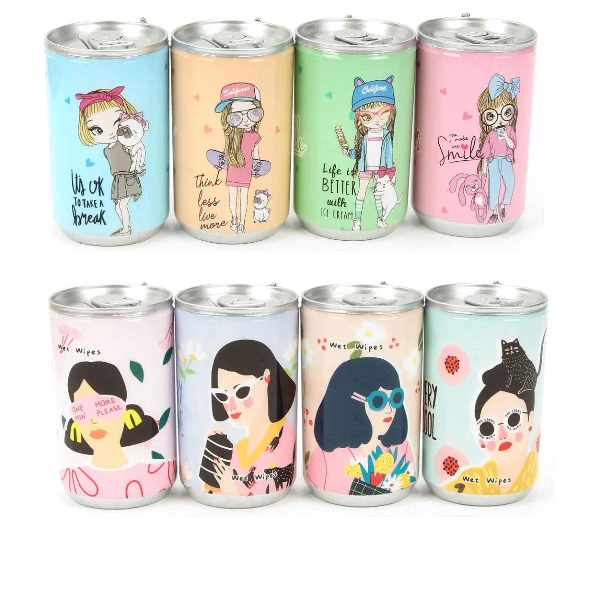 Manufacturer in China  Mini Canisters Wet Tissues Mini Carton Can Sanitary Skin Care Cleaning Wet Wipes With Keychain