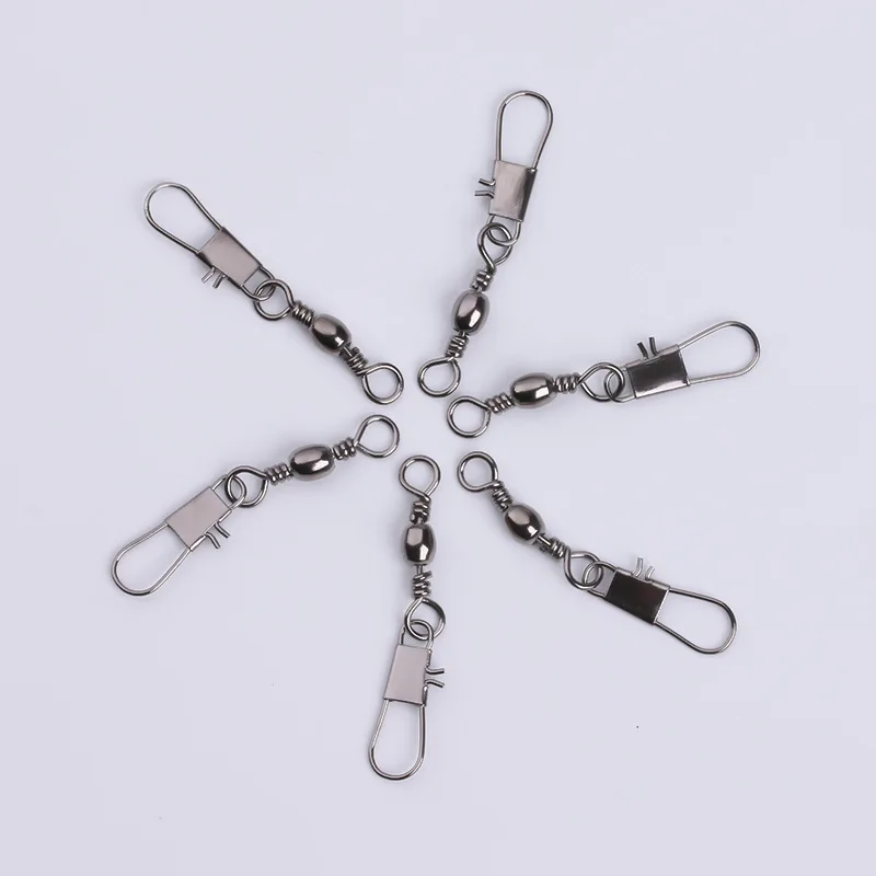 Fishing Accessories Tackle Fishing Connector Snap Swivels Rolling Ball Bearing Barrel Swivel with Safety Snap Connector