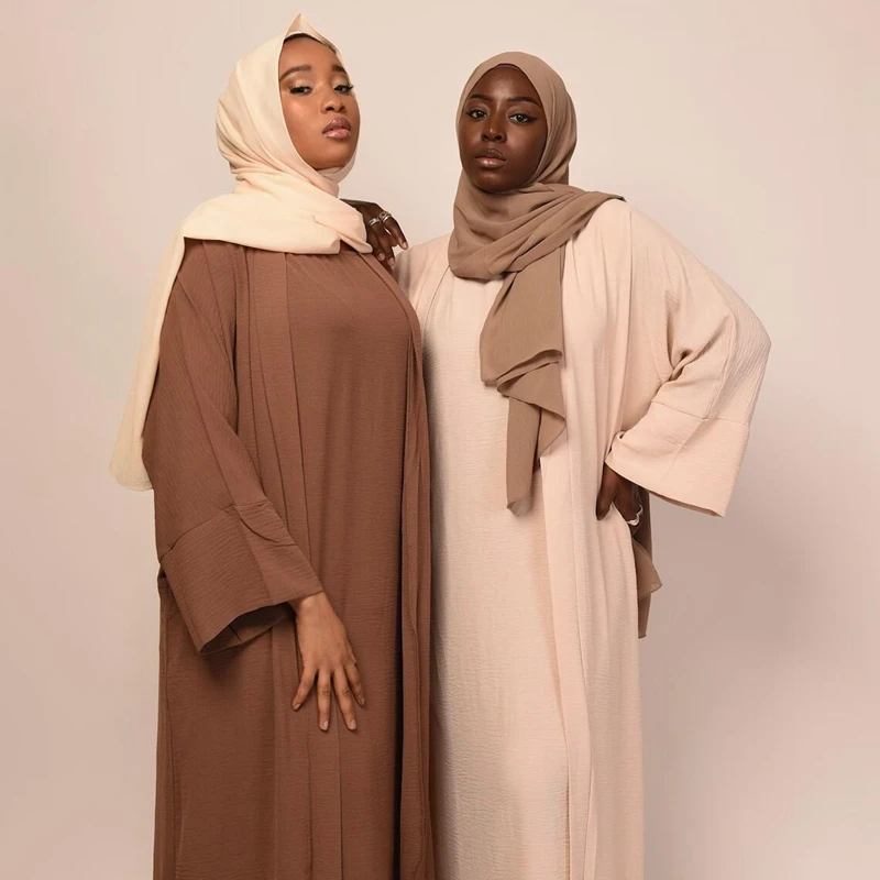 Green Avocado Colour Slip Dress Coat Set Abaya Women Muslim Dress Turkey