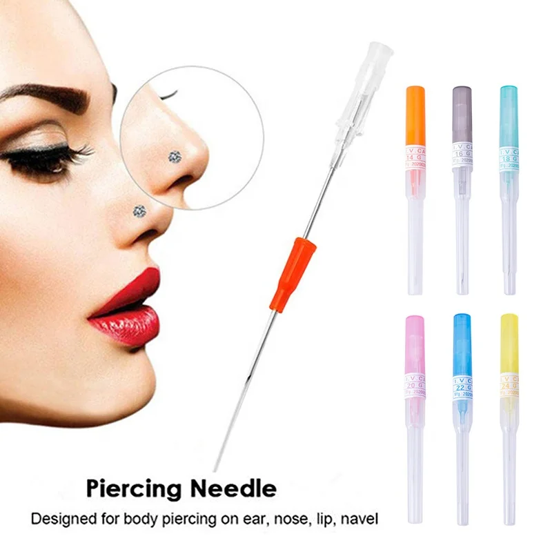 50Pcs/Box Sterilized Nose Ear Dermal 16G And 14G 20G Cannula 14Gauge Body Catheter  American Professional Piercing Needle