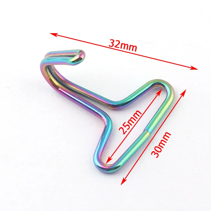 Wholesale Rainbow 25mm Metal Hook Tie Down up Belt Double J for Strap/clothing/handbag