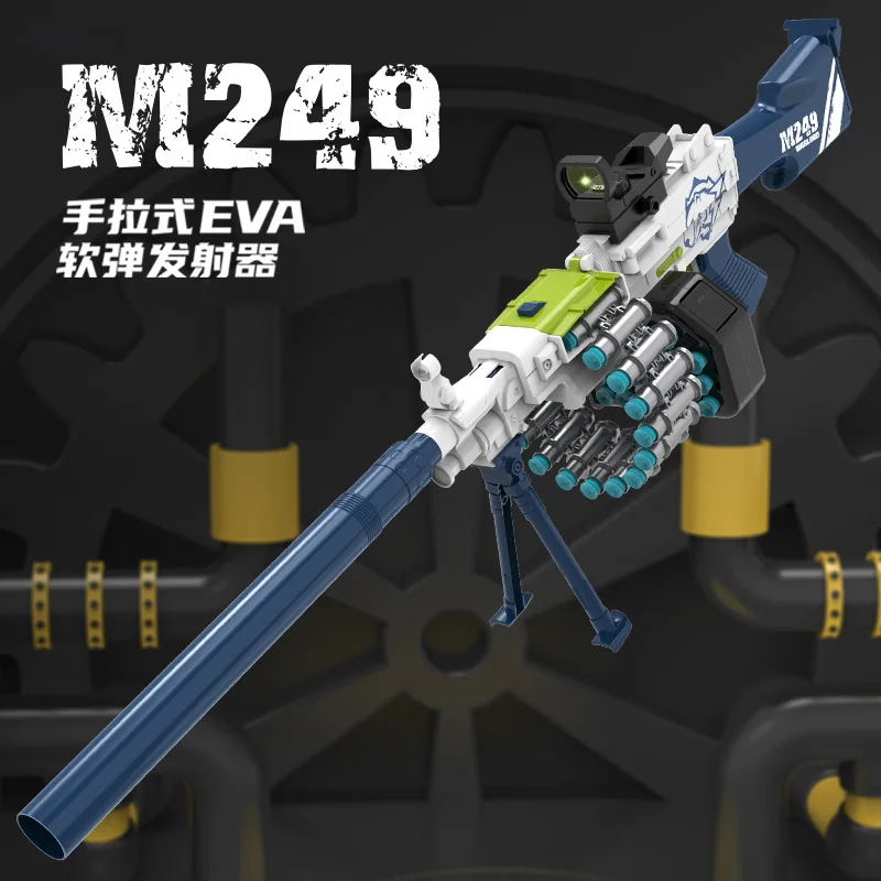 Wholesale Plastic Soft Machine Gun Shooting Game M249 Electric Air Soft Toy Gun Toys With 20 Cartridges And 20 Soft Bullets