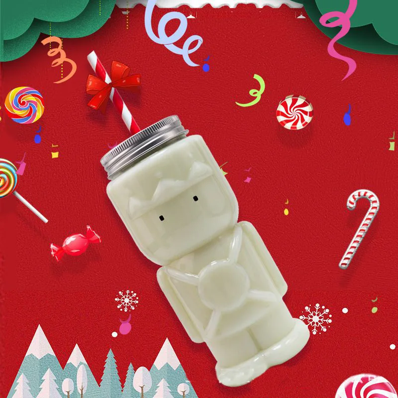 Christmas Hot Selling Gingerbread Man Guard Milk Tea Bottle Disposable Clear PET Plastic Juice Bottles With Caps