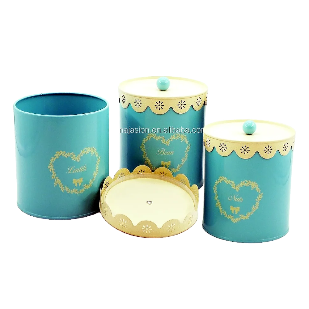 Custom Small Metal galvanize Kitchen counter Spice Storage Jars Set container Sugar Coffee Tea Canister Sets with lid