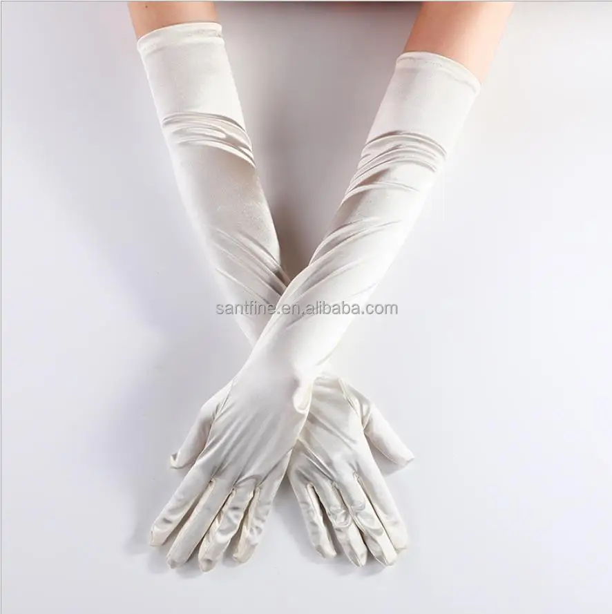 Женские вечерние деловые перчатки, атласные белые варежки с длинными пальцами для невесты, перчатки для мероприятий, красный, серебристый, розовый цвет