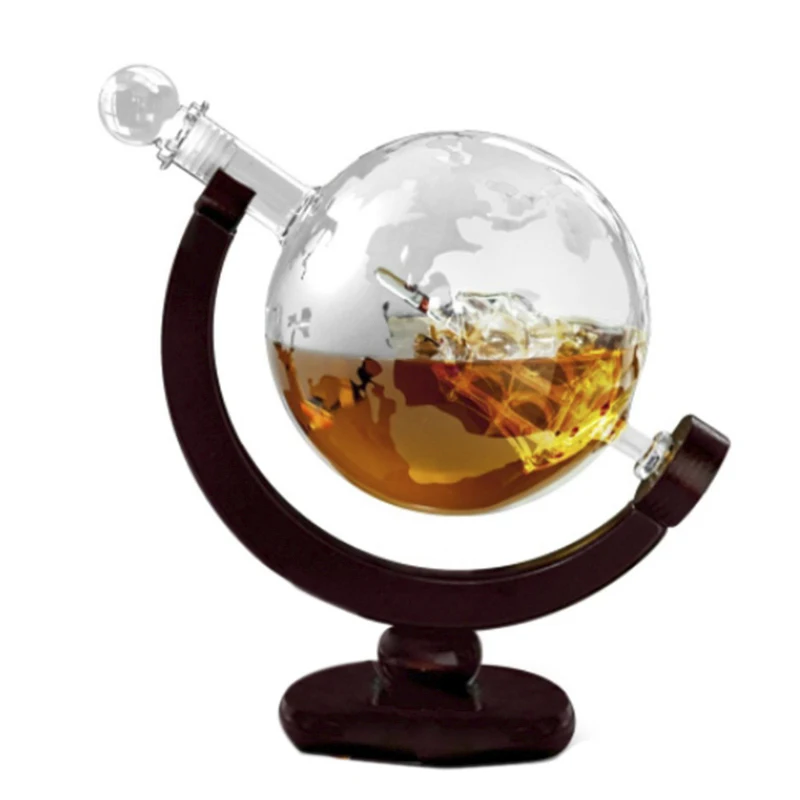 Wholesale Hot Sale Glass Whiskey Decanter Set With Wood Base Wine Decanter Whiskey Glass Set