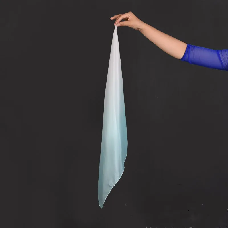 86cm(36cm Bamboo 50cm Veil) Real Silk Veil One Pair Bellydance Chinese Folk National Dancer Performance Props White Mint Light