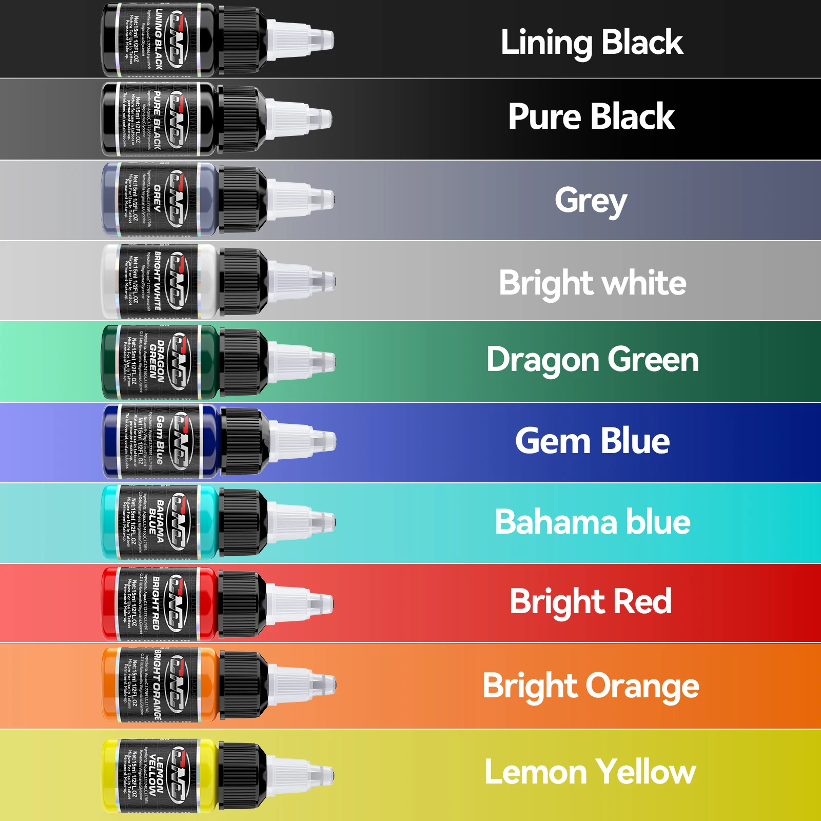 CNC high quality tattoo pigment Multi-color 10 color tattoo ink set For body and scalp