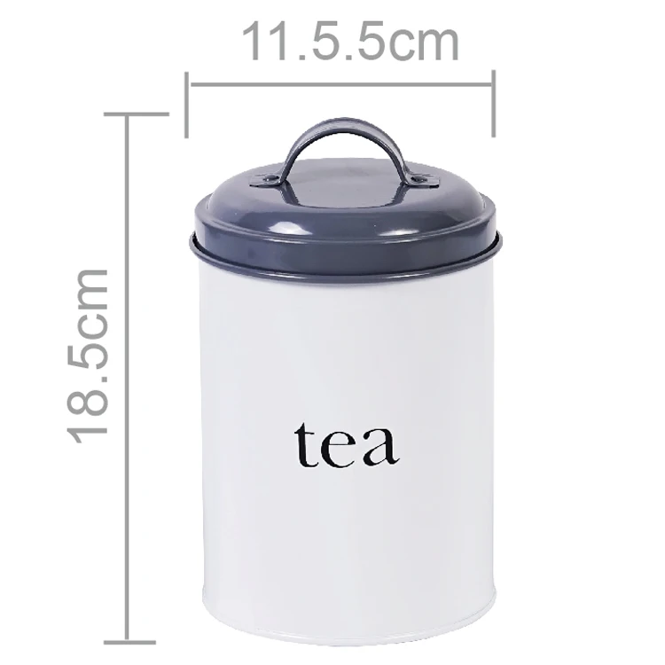 Round Shape Vintage Storage Jar Powder Coated Metal Case Kitchen Canister Tea Coffee Sugar Set of 3