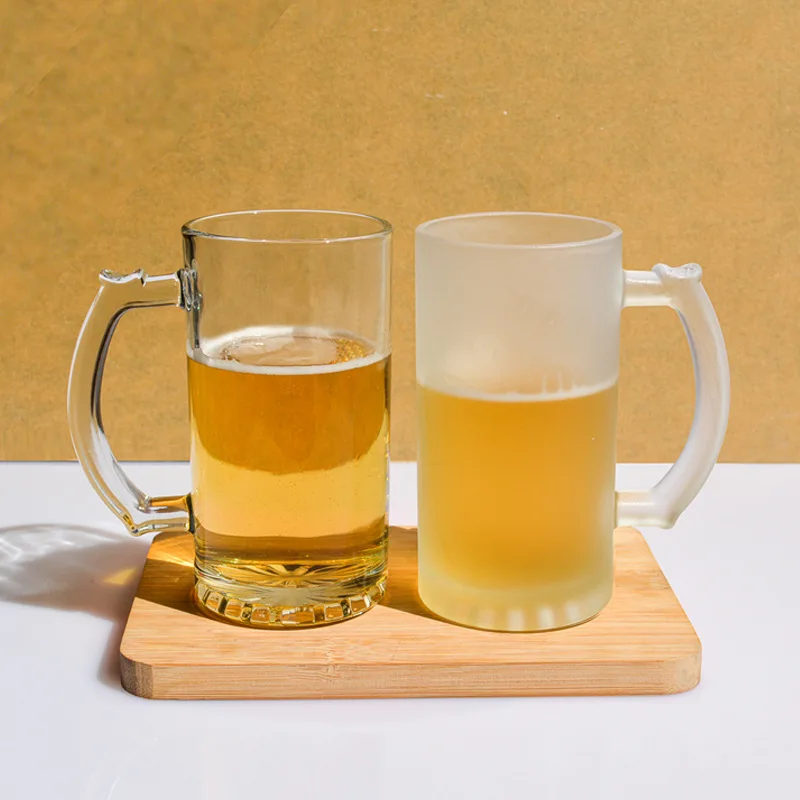 Glass Beer Mugs Set With Handles 14 OZ Beer Stein Mugs German Clear Large Tall Beer Glasses With Handle for Men