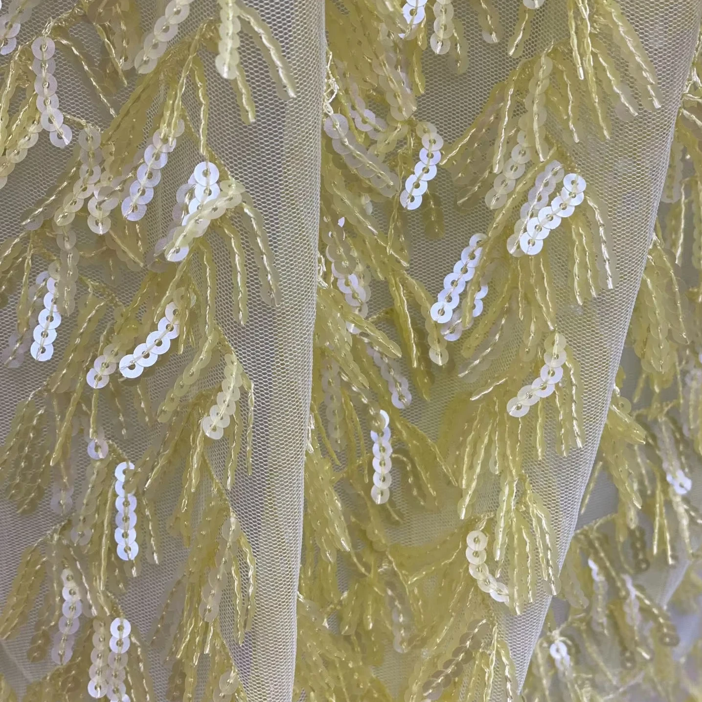 Fringed sequin laser clothing sequin lace fabric embroidery yellow lace fabric for latin dance dress