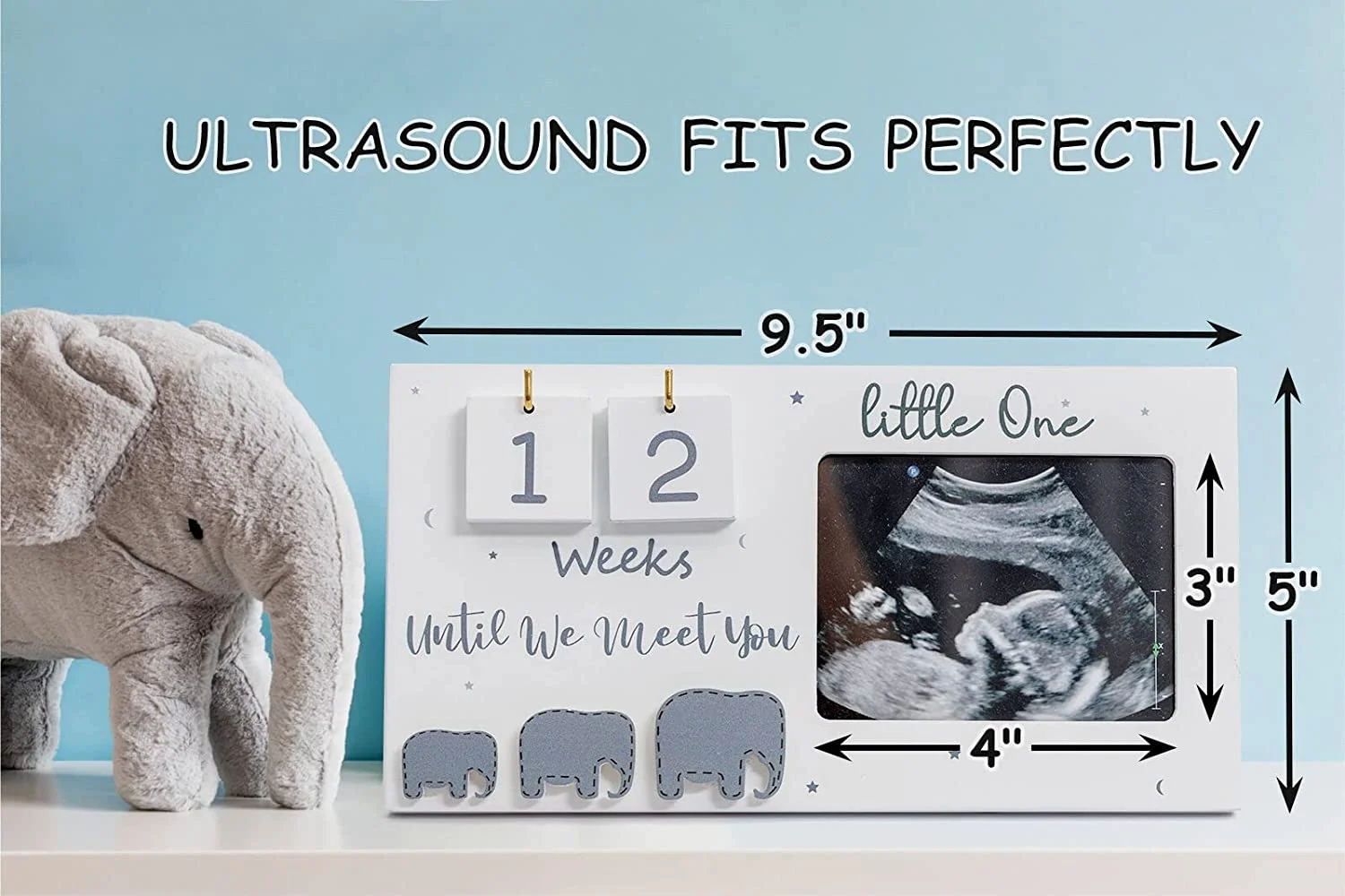 Expecting Parents to be Unique Gifts for Pregnant Women Ultrasound Sonogram Picture Frame with Baby Countdown Weeks Elephant