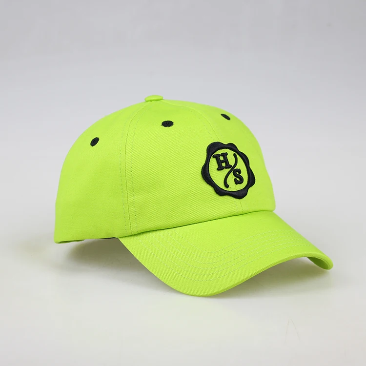 Custom High Quality 100% Cotton 6 Panel Distressed Baseball Cap Plain Neon Green Unstructured Dad Hat