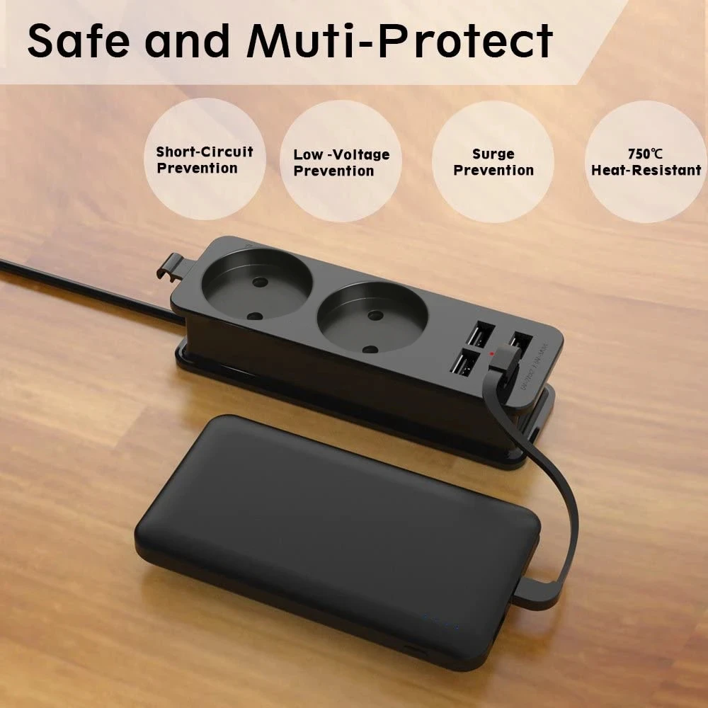 USB Desktop Socket 2 AC EU Plug Strip With 4 USB Charger For Mobile Phone iPad Light 1.5M Extension Socket Portable Plug Socket