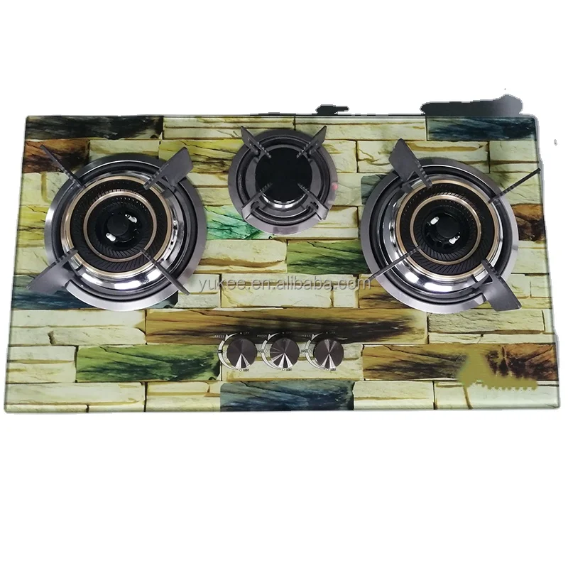 Built In 7MM/8MM Tempered Glass Surface Gas Cooker Stove Oven with 3 burner Gas Stove Hob
