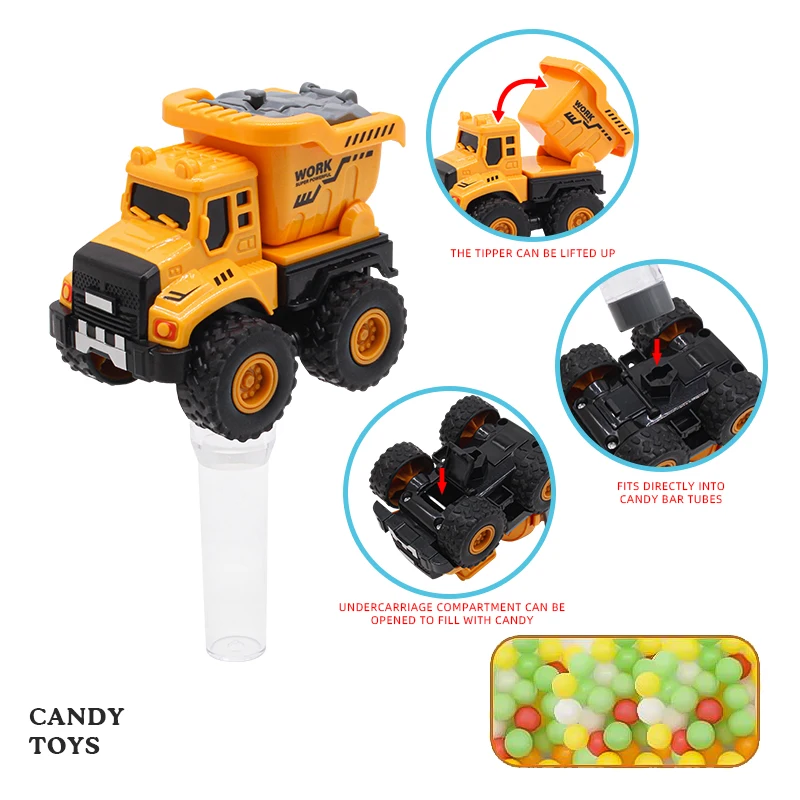 Cheap Candy Toys Funny 5 in 1 Assembled Engineering Vehicle Robot game Kids Hard Candy With Jelly Bean Small order acceptable