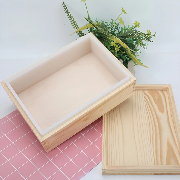 A530 Large Silicone Soap Mould With Wooden Box  Rectangle Slab Mould High Quality Handmade Soap Making Supplies 2200ml
