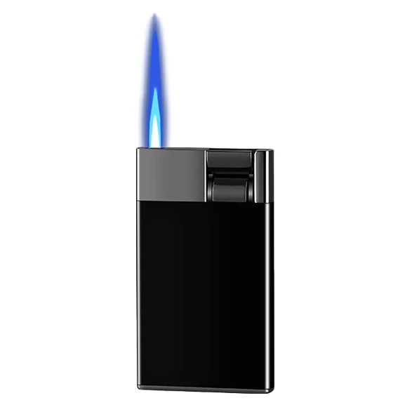 Lever-press ignition, ultra-thin design, windproof blue gas lighter