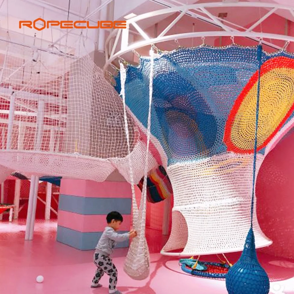 Handmade rainbow rope nets tree indoor playground for kids soft play area