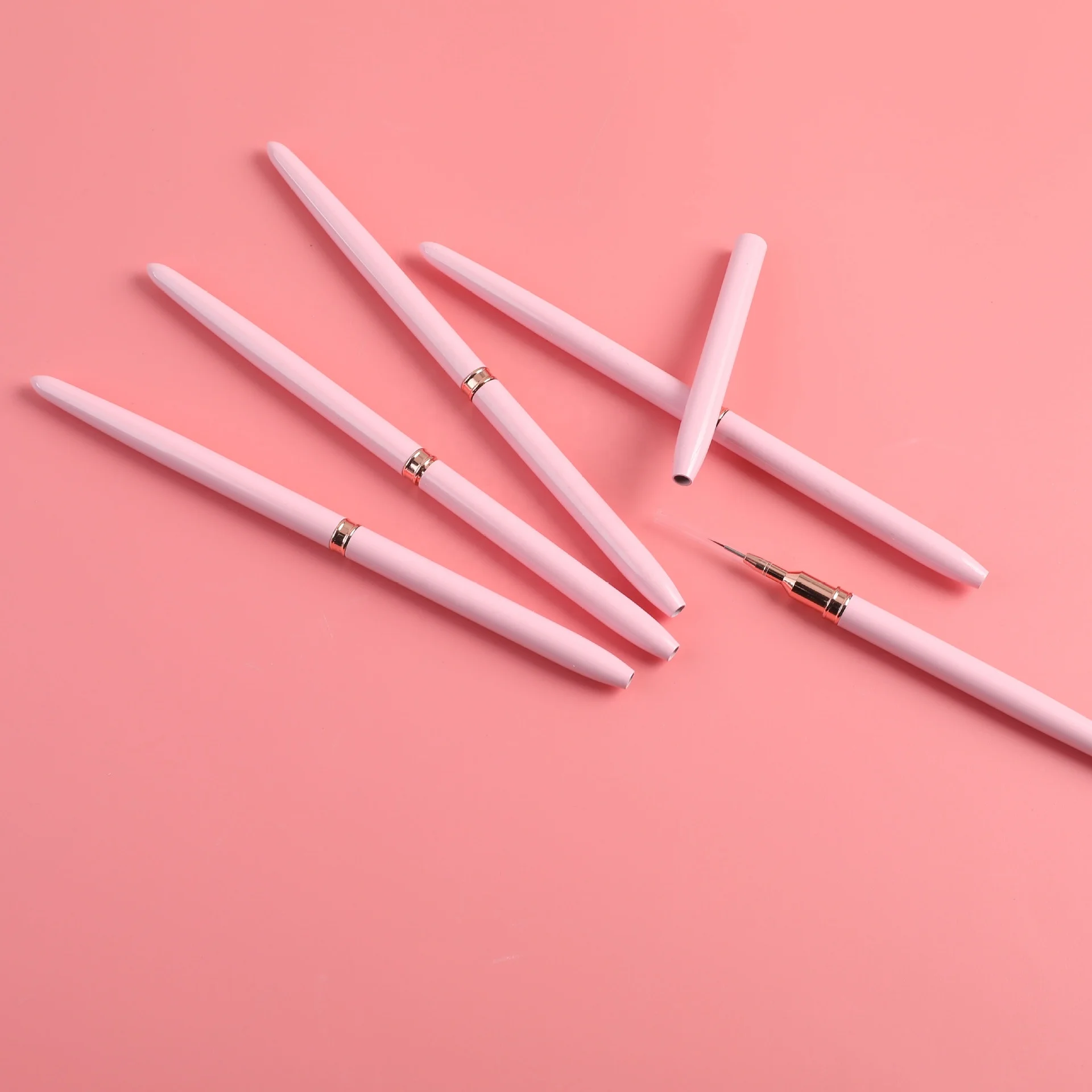 Pink Gold Nail Art Liner Striping Brush Metal Handle Nail Drawing Pens UV Gel Polish Painting Nail Details Brush