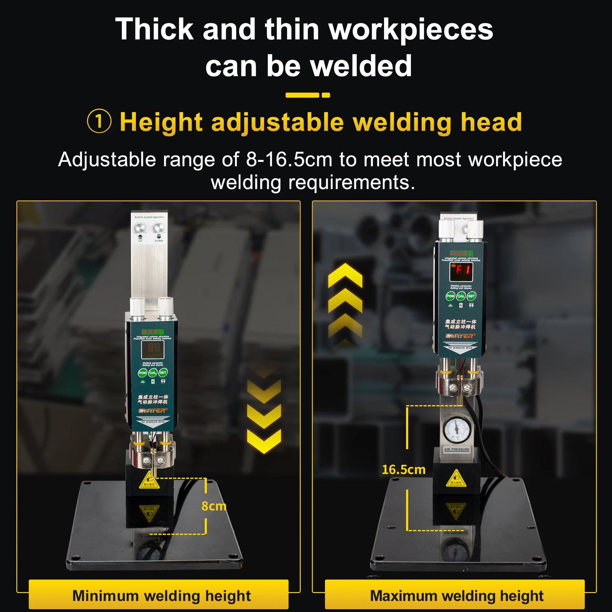 G351 Glitter Parallel Weld Head+42kw 811H Energy Storage Welding Machine+AIR2550 Air Compressor For Welding Pneumatic Battery