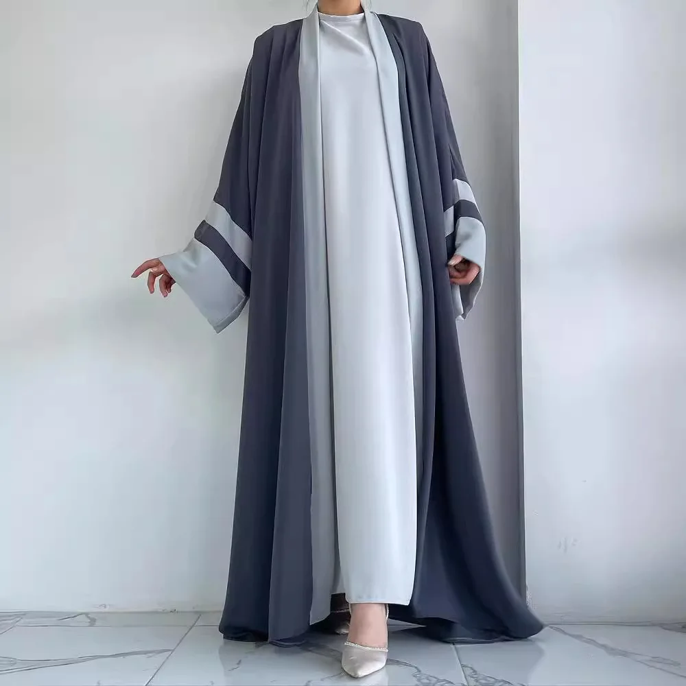 Оптовая продажа модель eid Абайи для открытой черной льняной одежды роскошный новый женский халат 2024 женское мусульманское платье комплект из