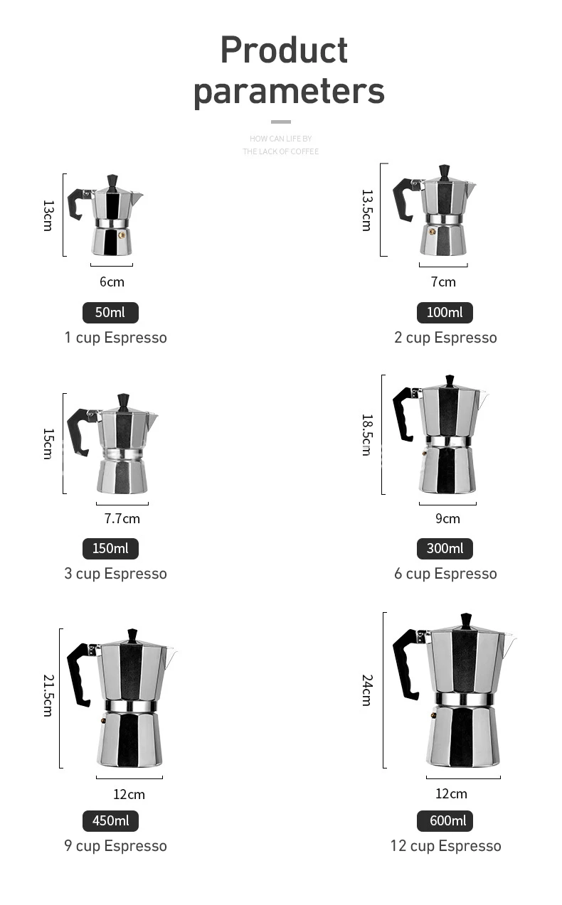 Custom Logo Double Valve Classic Italian 3 Cup 6 Cup Custom Espresso Stove Top Coffee Maker Moka Pot
