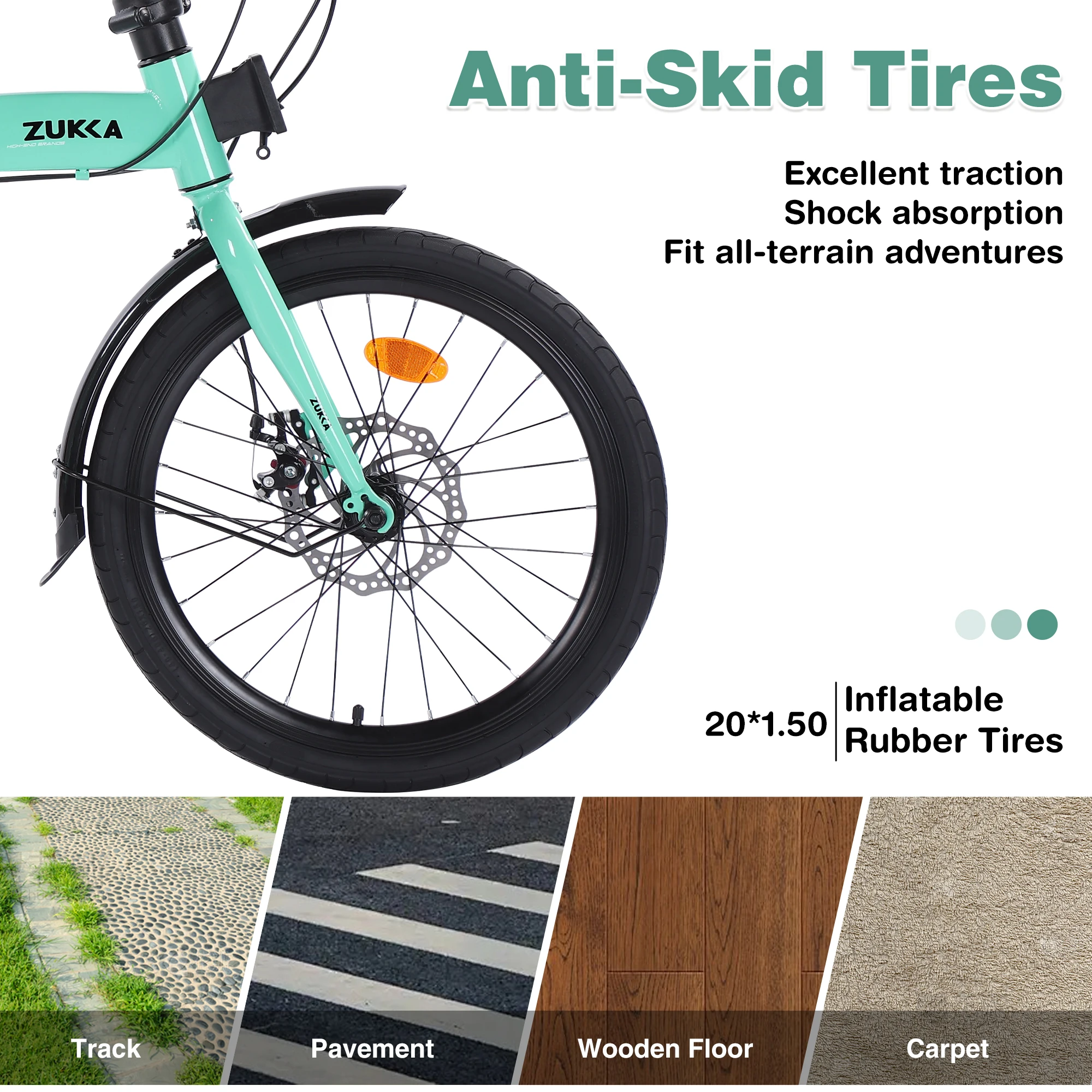 ZUKKA 20' Folding Bicycle With Steel Frame and Disc Brake 7 Speed Gear Foldable Bike Commuter Junior Folding Bike