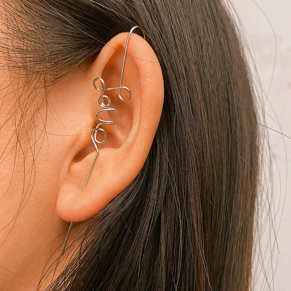 brass needle ear wrap crawler hook earrings climber silver and gold colors women