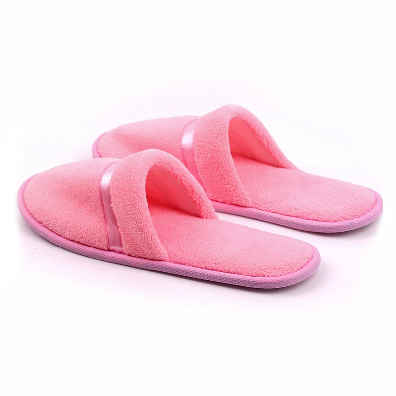 Wholesale Disposable Hotel Spa Slippers Guest Unisex Custom Logo Coral Fleece Slippers