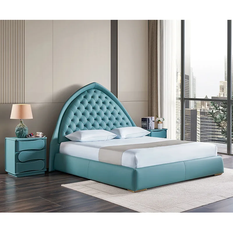 Wholesale Hotel Bedroom Furniture Set Double Luxury Luxurious Up-holstered Beds King Size Pine Modern Soft Bed