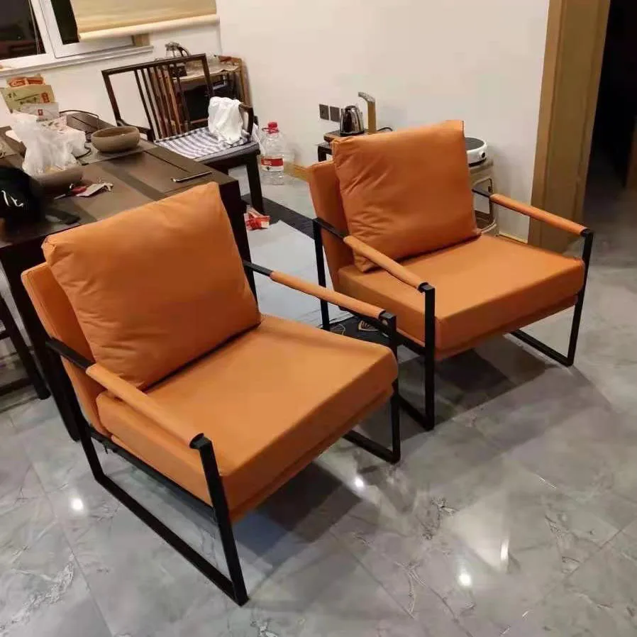 Nordic modern lounge back sofa chair leather furniture luxury cafe metal legs for sofa chair leather upholstered armchair