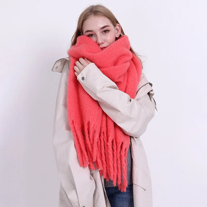 Fashion Plain Color Winter Cashmere Scarf Thick Tassel Wrap Shawl Winter Warm Pashmina Scarf Shawl for Women