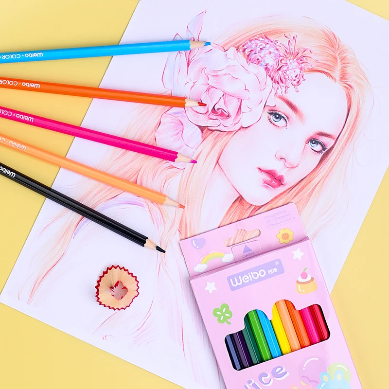 Weibo 12 Colors Cute Professional Drawing Pencils Set Oily Wood Color Pencils Artist Graffiti School