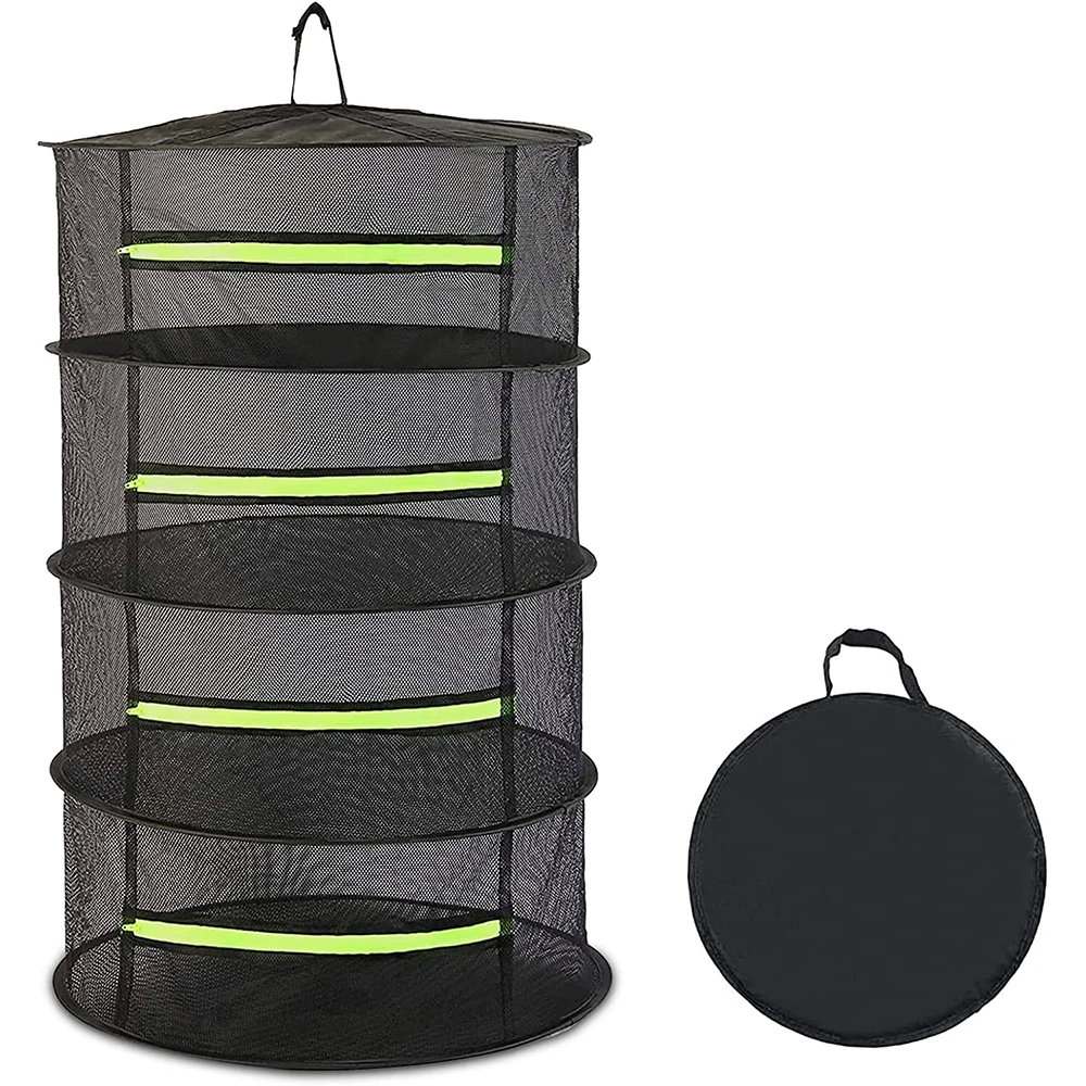 4 Layer 60cm Black Orange Zippers Garden Patio Household Closed Collapsible Mesh Hanging Herb Plant Drying Rack Dry Net