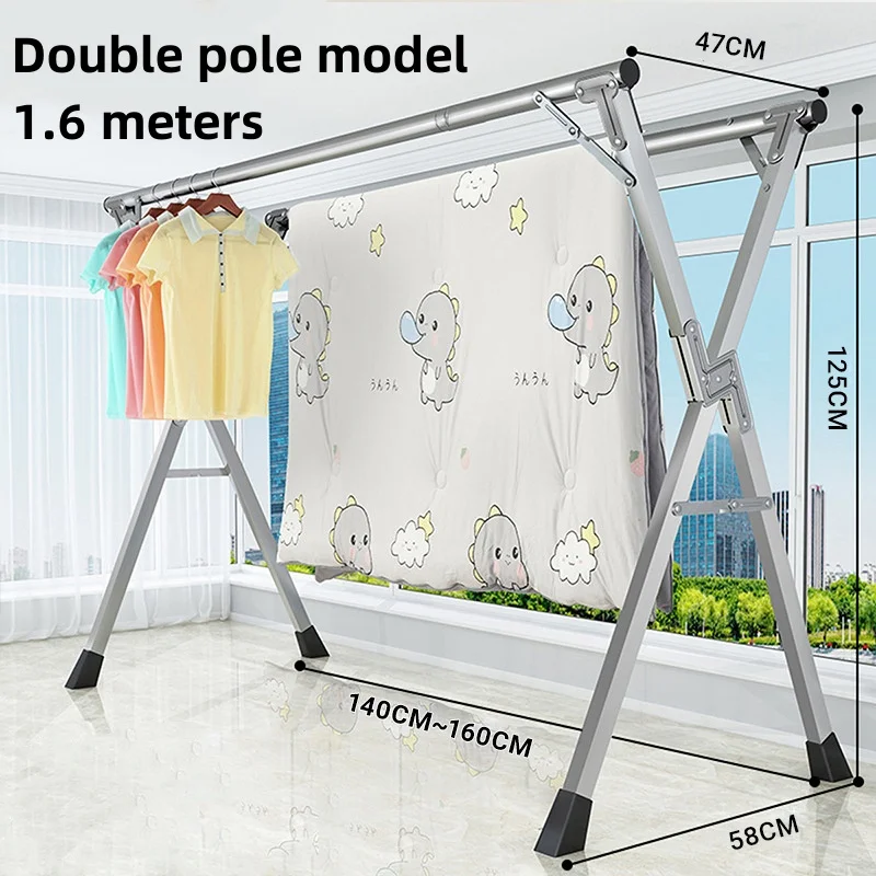 Large-capacity clothes drying rack, multifunctional stainless steel floor-standing quilt drying shoe rack drying rack