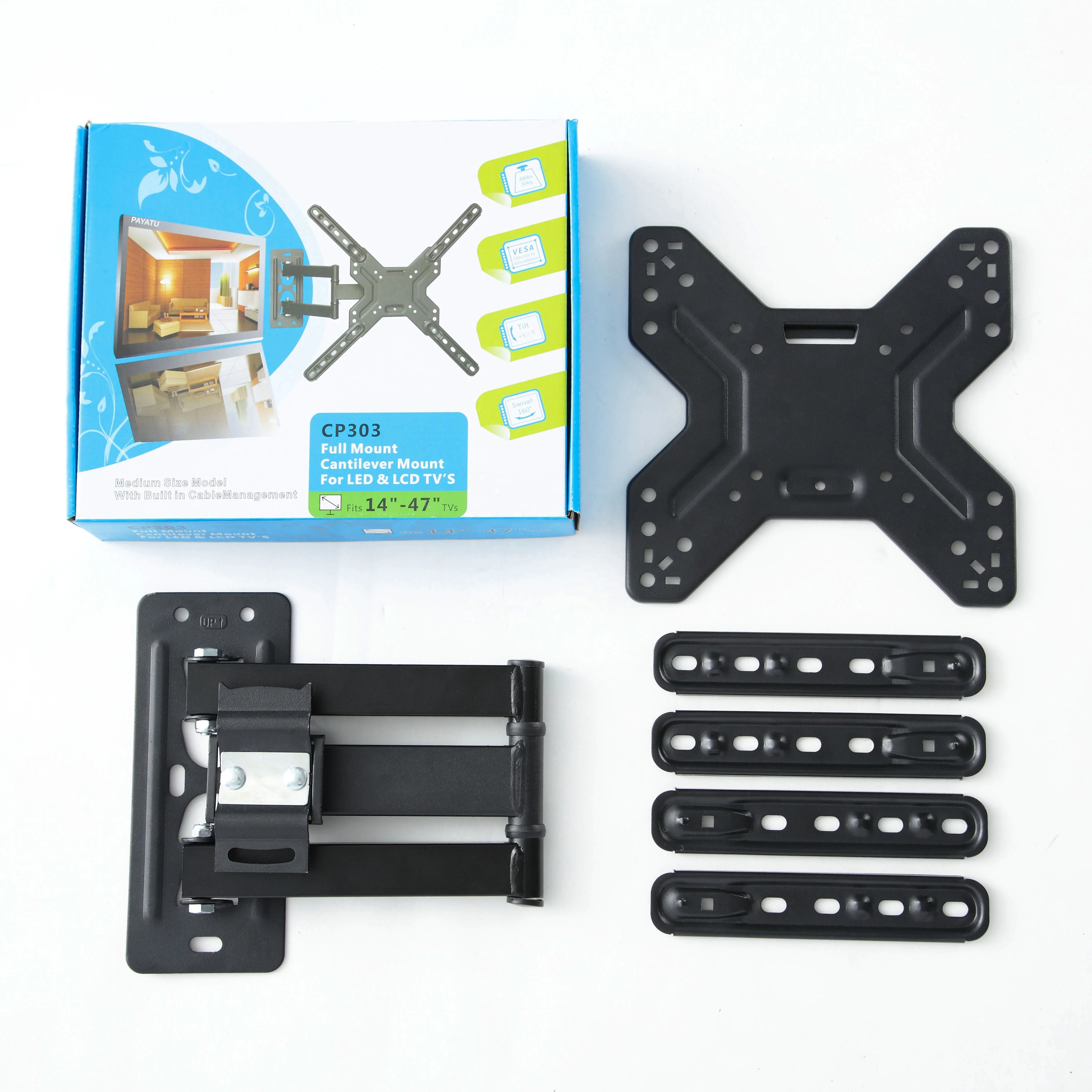 TV Bracket extended dual arm strong full motion tv wall mount suits for 26'-60' flexible tv stand