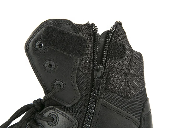 
Cemented construction anti slip black leather upper rubber sole steel toe tactical military boots shoes 