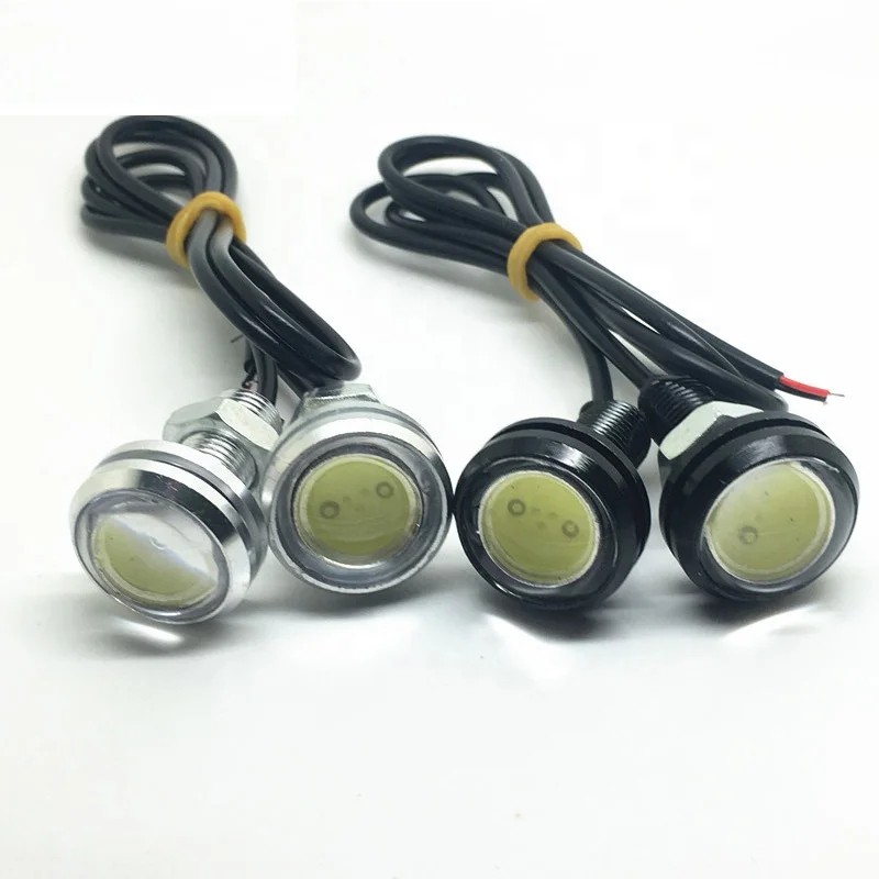 12V Eagle Eyes LED 23mm Silver Black DRL Daytime Driving Running Lights Super Brightness Working Waterproof Parking Lamp