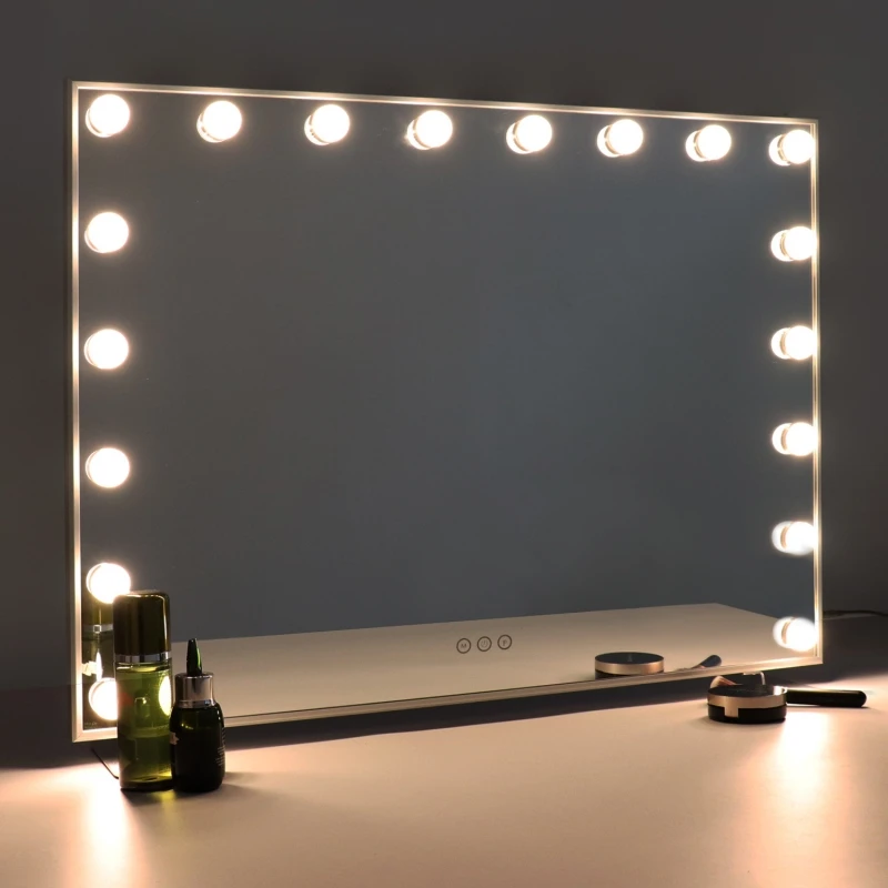 3 Colors Lighted Hollywood Style Mirror Vanity Princess Mirror to Makeup Square Crystal Silver Round Pocket Mirror Led