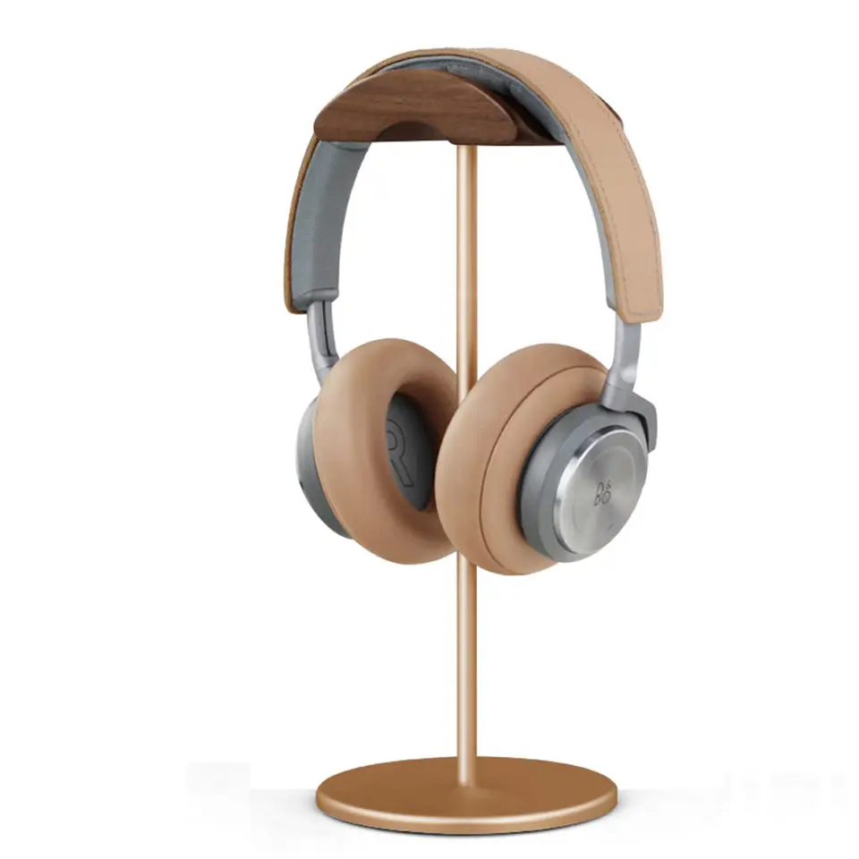 Factory Price Headphone Stand Holder Gaming Headset Holder Black Walnut Wood Aluminum Alloy Desktop Headphone Stand