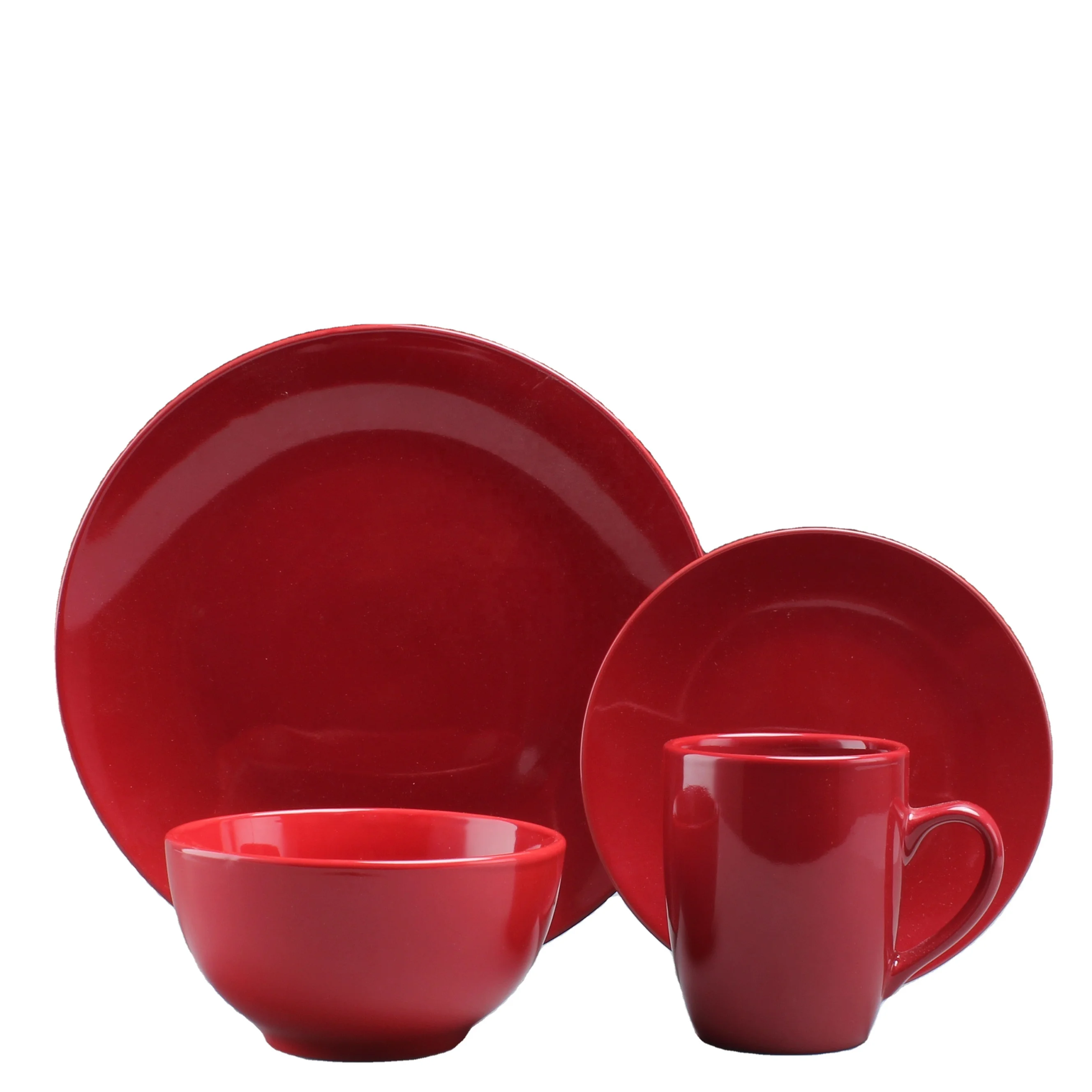 16pcs stoneware dinner set with red color glaze design ceramic tableware for wholesale