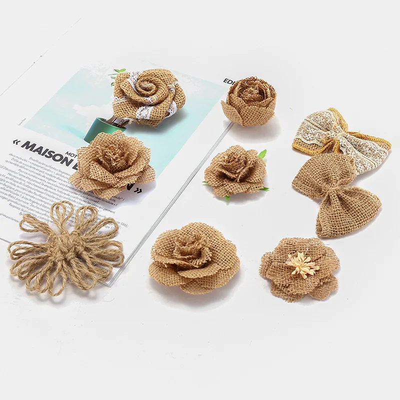 hemp rope flowers handmade DIY production layout linen flower decorative material accessories Christmas jute bow