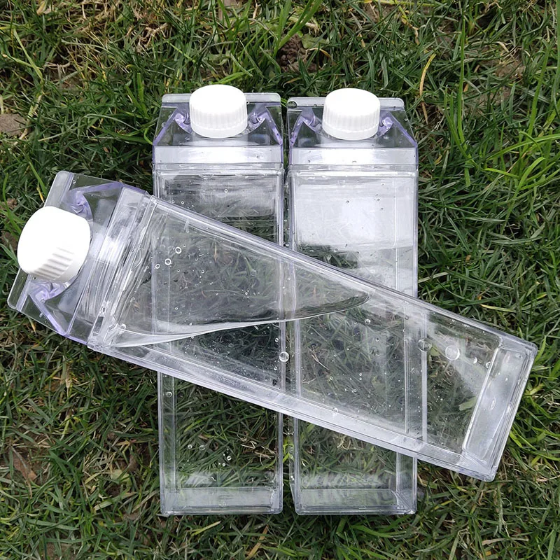 Seaygift Персонализированная DIY пластиковая Квадратная бутылка для молока и воды персонализированная Милая портативная прозрачная сока с крышкой