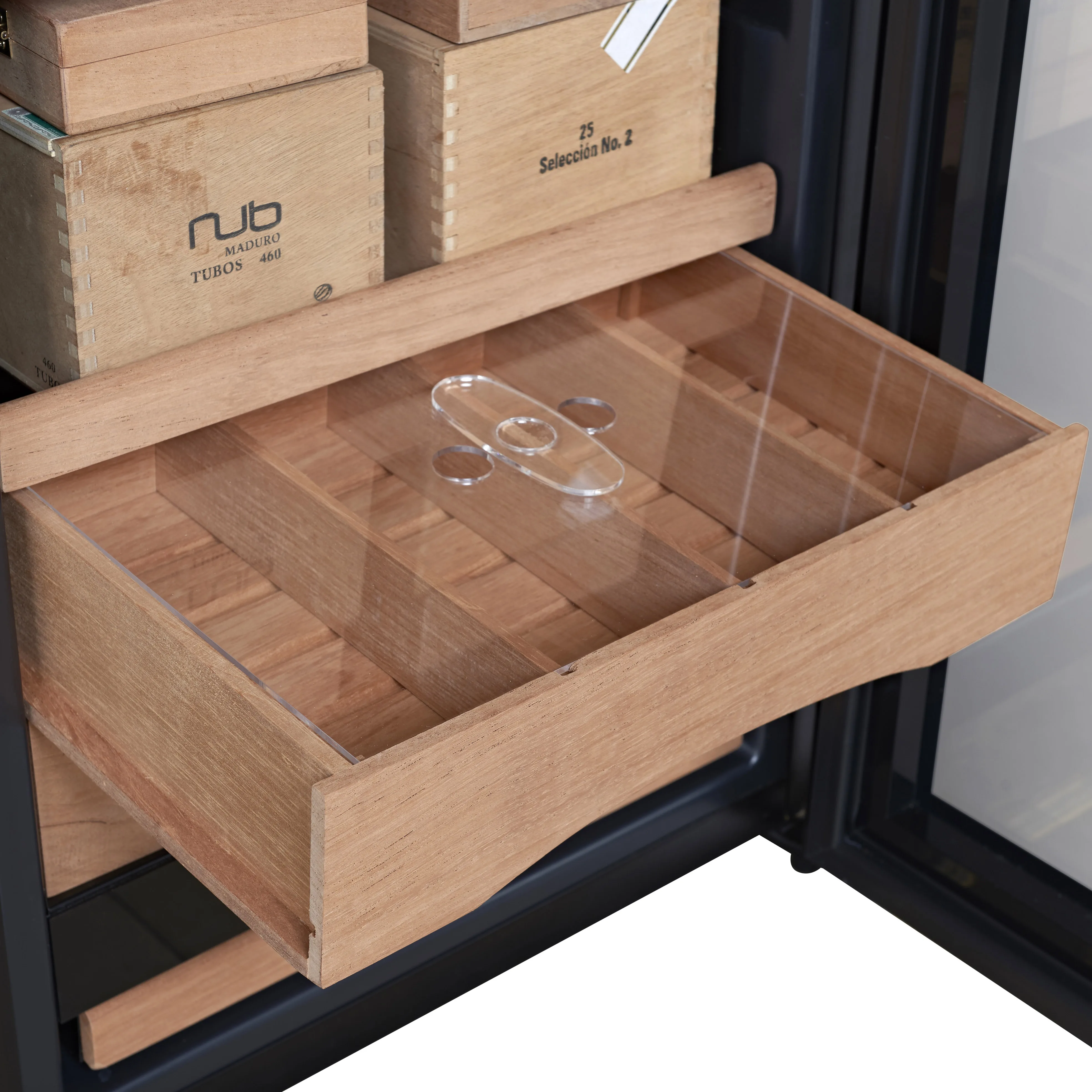 
65L spanish tray cigar humidors with no noise blue LED light 