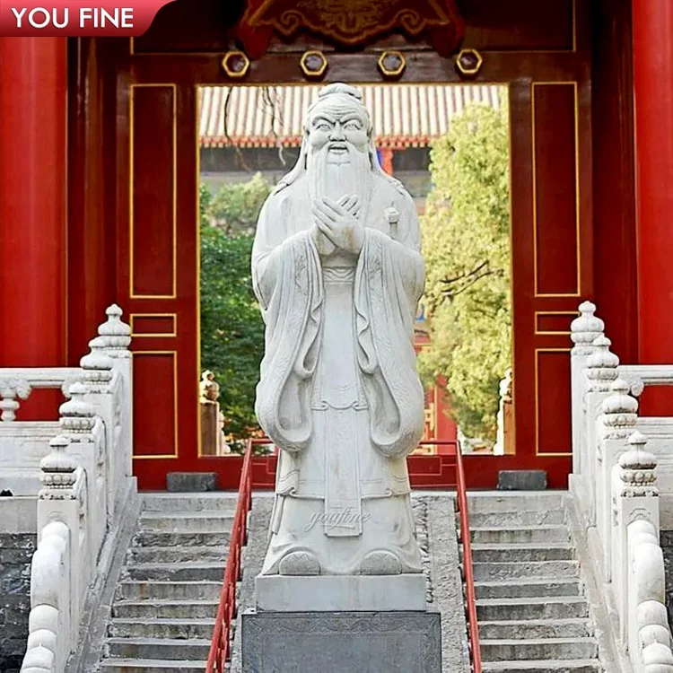 Outdoor Life Size Natural Stone Hand Carved Chinese Marble Confucius Statue Sculpture