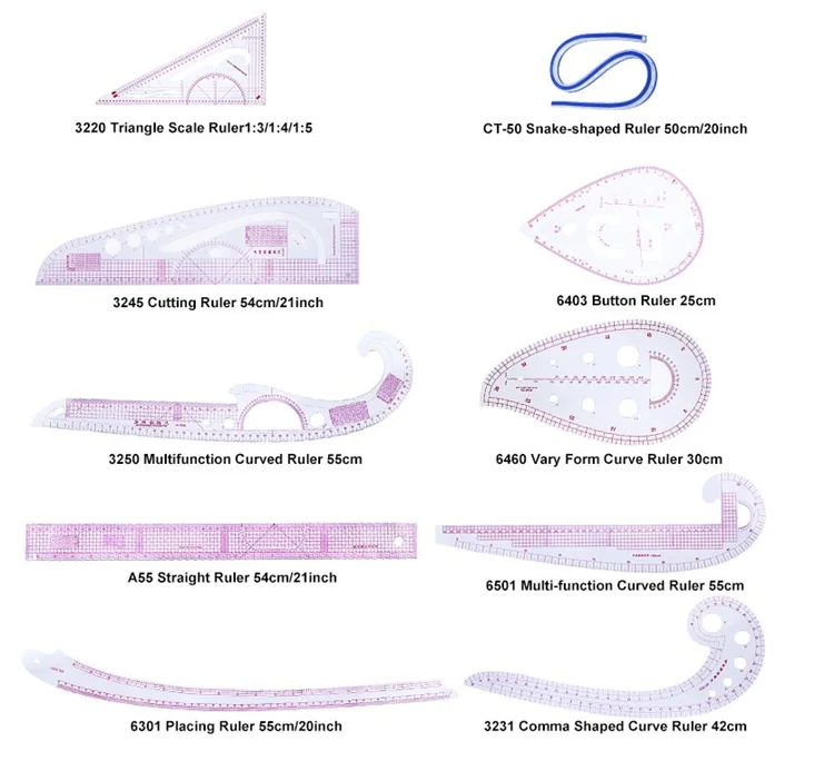 1PC Plastic Curve Metric Sewing Ruler Measure for Dressmaking Tailor Grading Curve Ruler Pattern Design Dress Making Tools