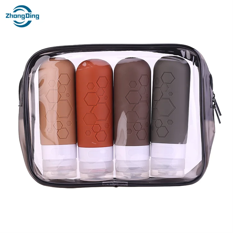 ZhongDing New 90ml 3oz Zipper PVC bag Travel Kit Bottles Silicone Travel Bottle Toiletries Travel Shampoo Bottle Set