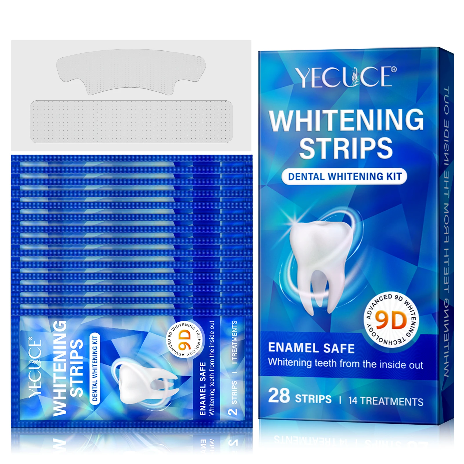 YECUCE Private Label 9D Whitening Technology Tooth Bright Dental Teeth Whitening Strips White Strips Teeth Whitening