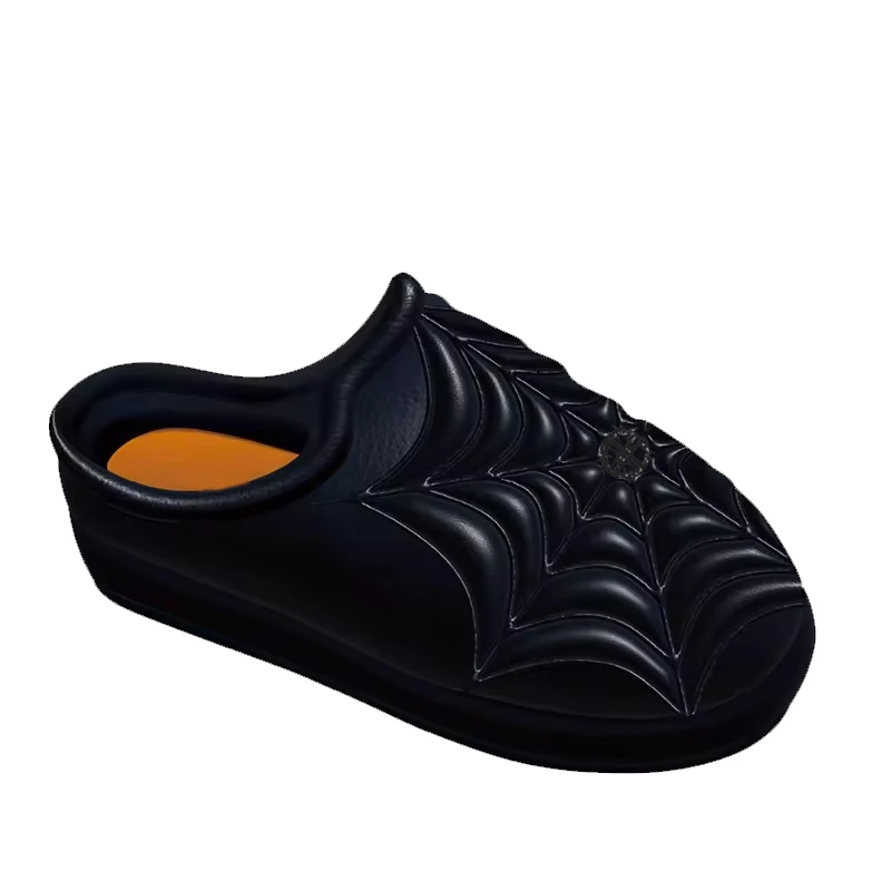 2024N Hot Sale Fashion Custom Support Slippers Unisex Leather Super Chunky Upper Sandal Men Custom Spider Web Mule Shoes